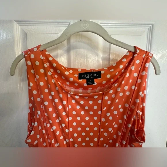 Orange with white polka dot sleeveless dress - Picture 2 of 4